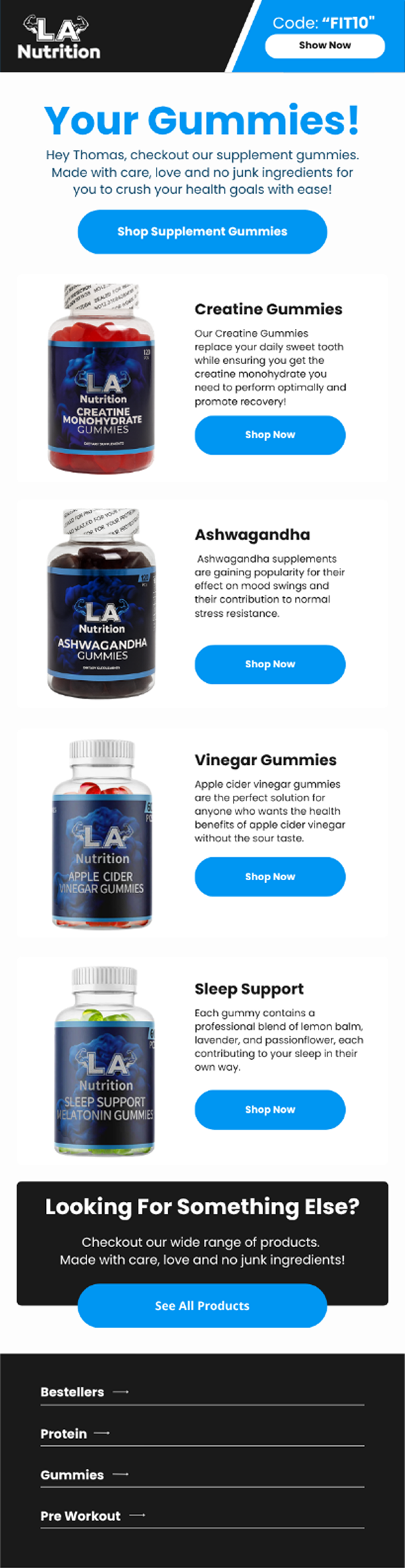 LA Nutrition product campaign designed by Retention Flow