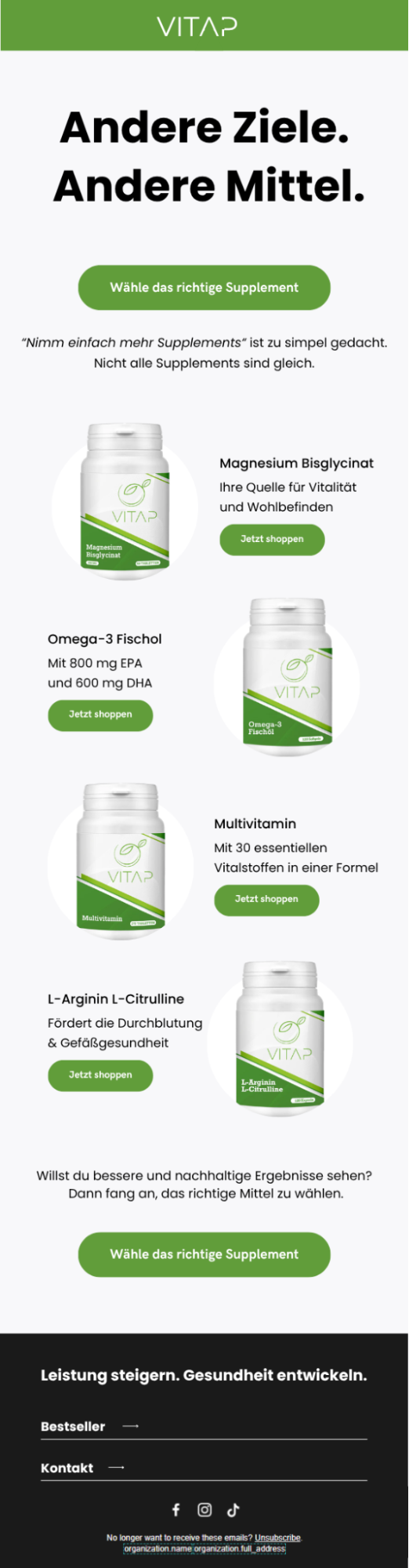 Vitap product selector campaign designed by Retention Flow